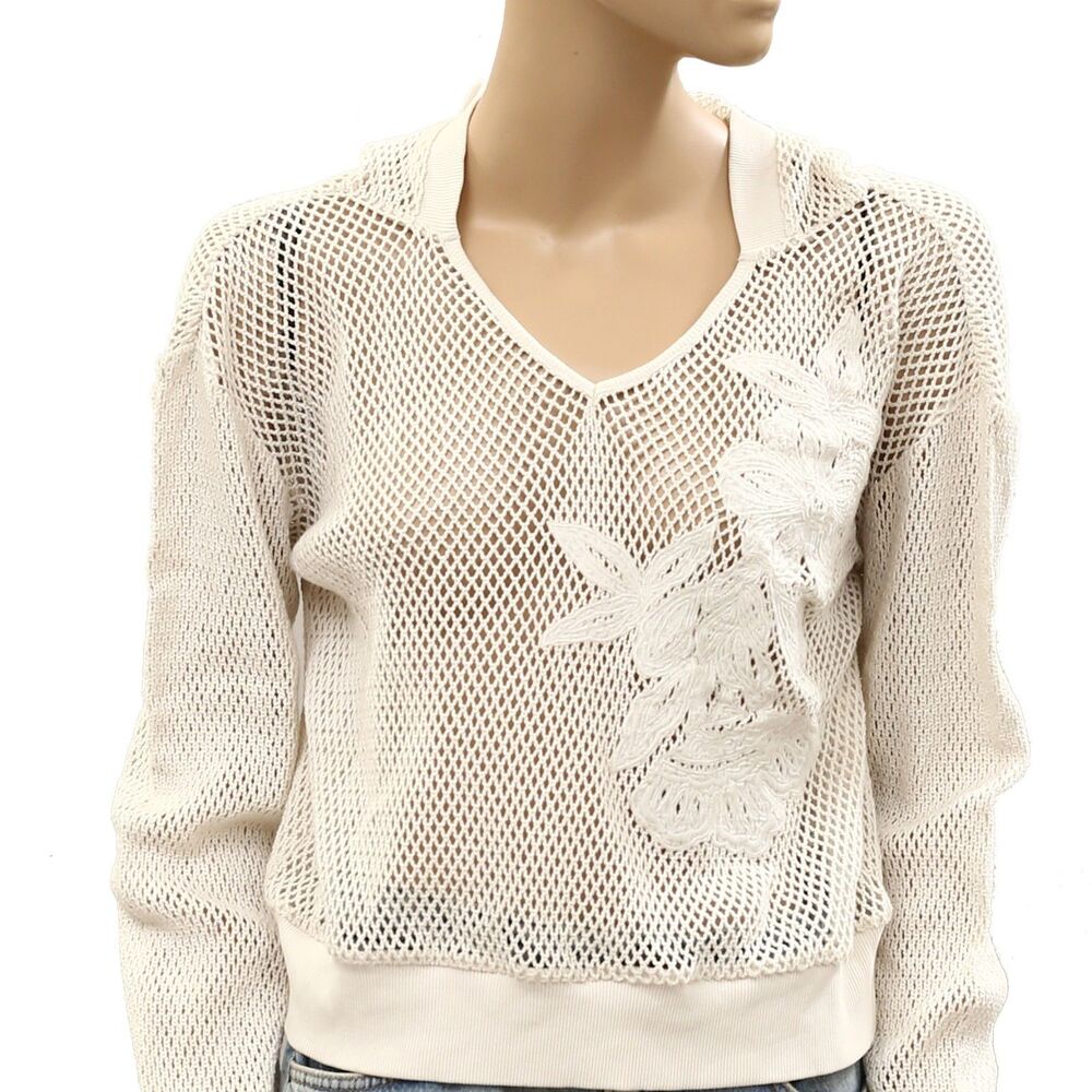 Daily Practice by Anthropologie Embroidered Mesh Hoodie Crochet Fishnet S 287144 - Picture 6 of 9